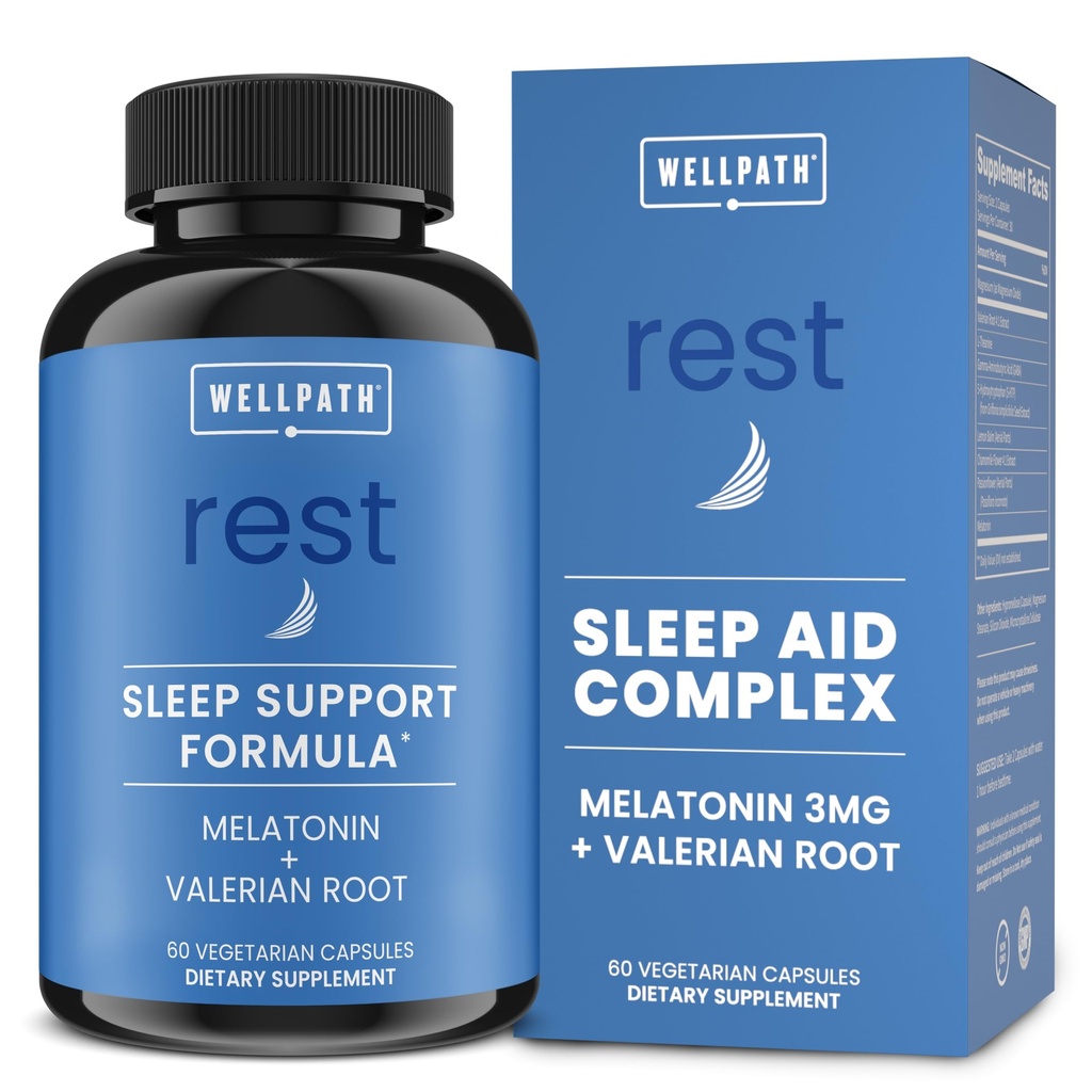 WellPath Rest Valerian Root Sleep Aid for voksne med Melatonin & L- Theanine Note 124; Natural & Herbal Sleeping Pills med ekstra styrke