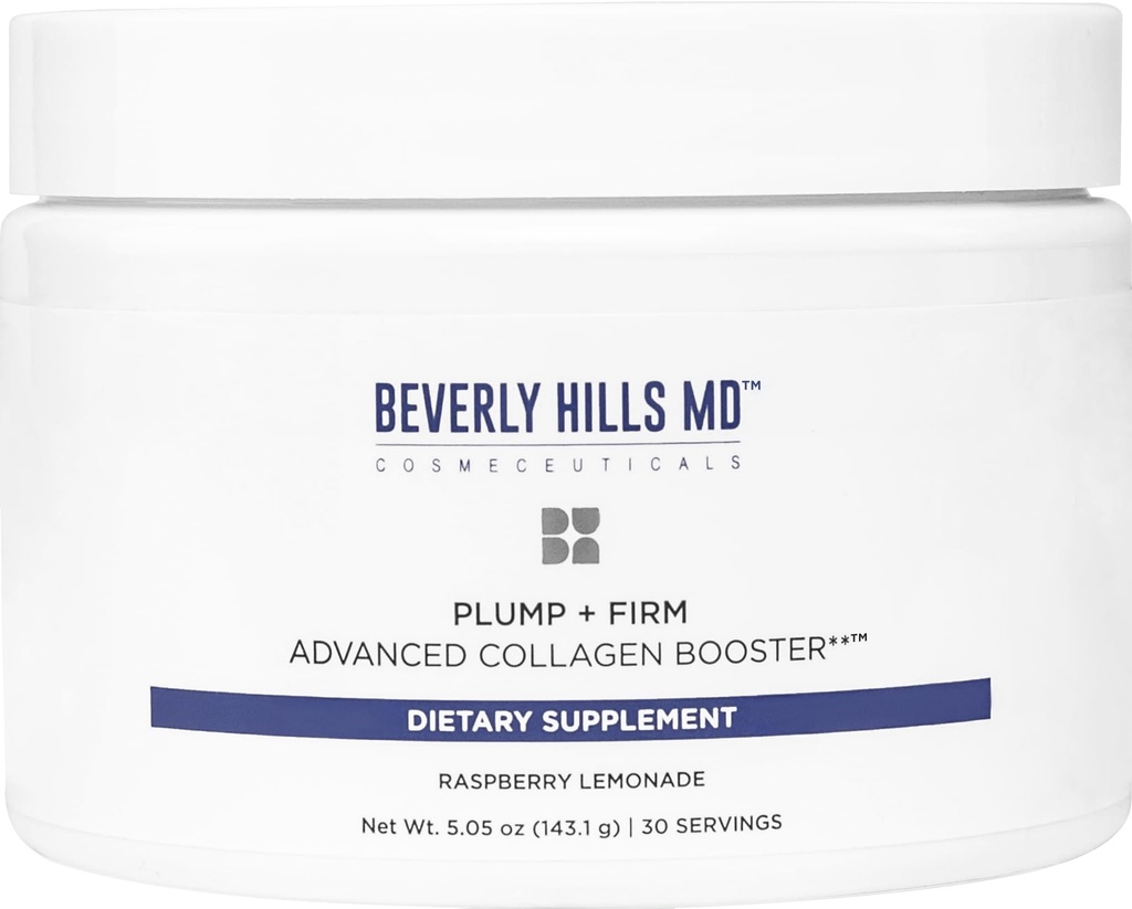 Beverly Hills MD Plump + Firm Advanced Collagen Booster for Aging Skin- Nutrient Powder Drink Mix Formel til Plumper, Firmer, Skin w / Collagen Peptider, Polyphenoler, Ceramider (Raspberry Lemonade)