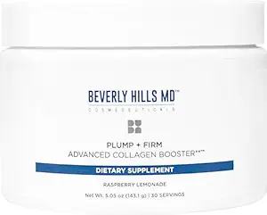 Beverly Hills MD Plump + Firm Advanced Collagen Booster for Aging Skin- Nutrient Powder Drink Mix Formula for Plumper, Firmer, Skin w/Collagen Peptides, Polyphenols, Ceramides (Raspberry Lemonade)