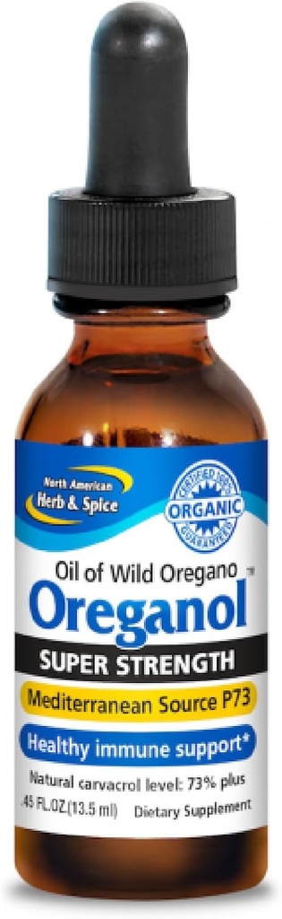NORTH AMERICAN HERB & SPICE Super Strength Oreganol - 0.45 fl. oz. - Unprocessed, Wild, Organic Oregano Oil - Mediterranean Source P73 - Non-GMO - 194 Servings