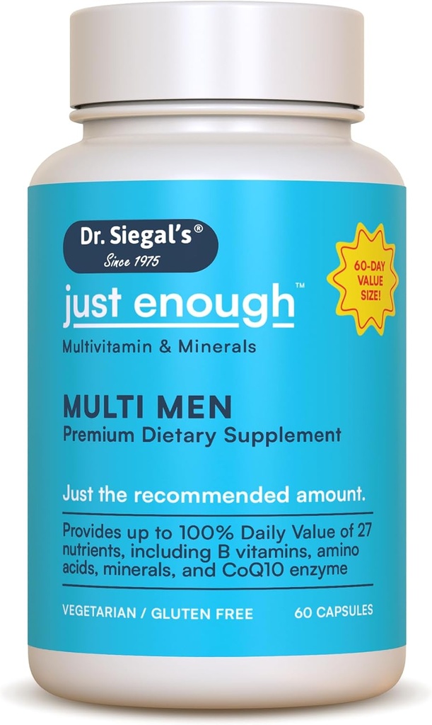 Dr. Siegal 's lige nok multivitaminer til mænd - 60 kapsler - 60 servere Vegetarisk multivitamin til mænd kapsler - mænds daglige multivitamin - Herre Multivitaminer & Multi Minerals Supplement