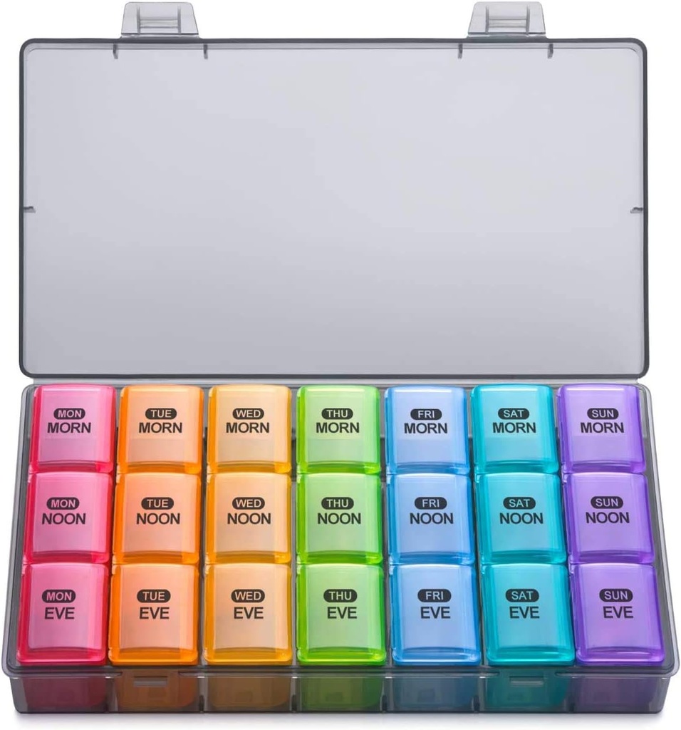 Sukuos Ugentlig Pill Organizer 3 gange om dagen, Stor 7 dages Pill Box Case, Ugentlig Medicin Organizer Box Case, Bærbar rejse Container for Vitaminer Fish Oil Kosttilskud