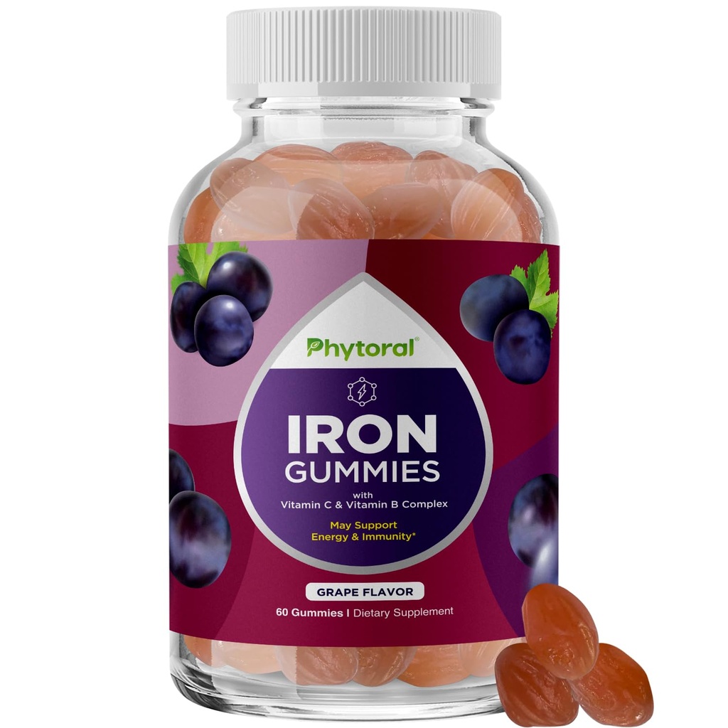 Natural Multivitamin Iron Gummies for Adults - Adult Gummy Vitamins with Iron and Energy Boost B Complex Vitamins - Gummy Supplement and Mental Clarity Focus Multivitamin - 60 Count