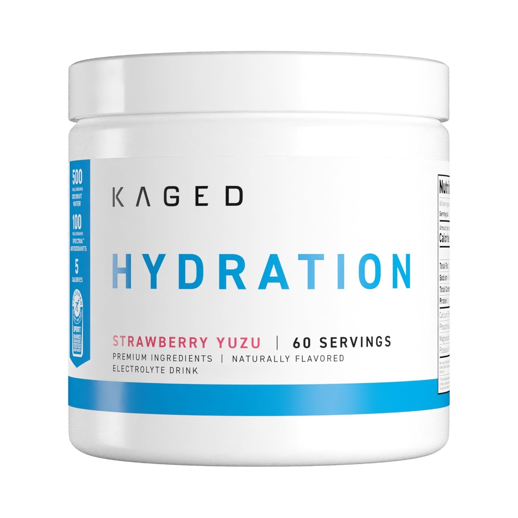 Kaged Hydration Elektrolytes Powder 124; Strawberry Yuzu 124; Hydra- Charge Sports Drink Mix 124; Pre, Post, Intra Workout Budd124; Lav Carb, Vegan, Gluten Free Budding124; Kosttilskud til mænd og kvinder