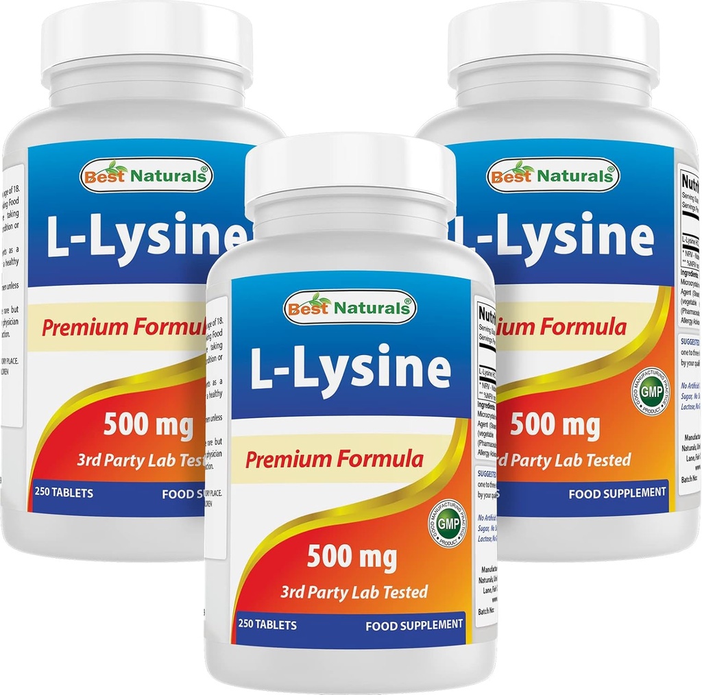 Bedste Naturals L- Lysin 500 mg 250 tabletter (250 greve (pakning med 3))