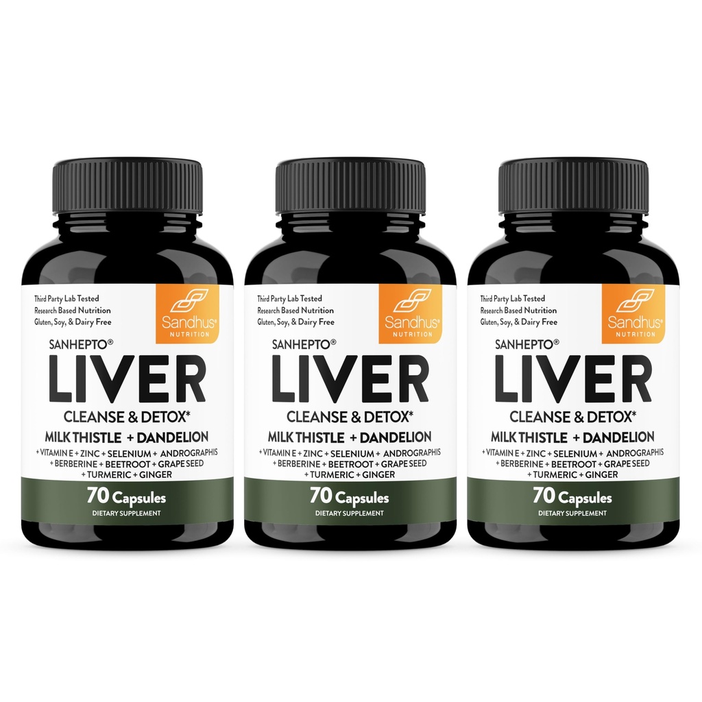Sandhu 's lever rense Detox & reparation Support Medical 124; 70 Kapsler (pakke af 3) Medicine supplement til leversundhed Medicine Thistle Danelion Root Andrographis med 8 Minerals