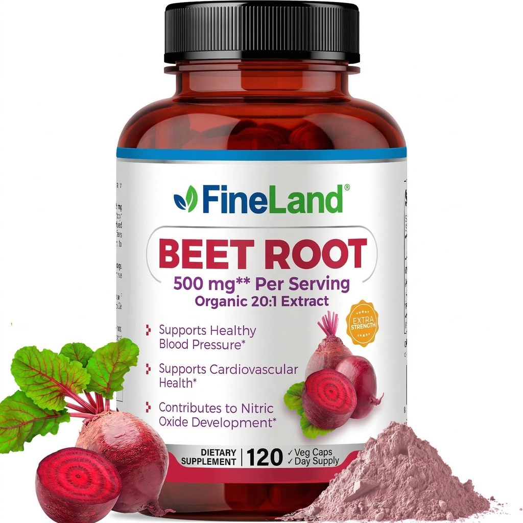 FineLand Beet Root Kapsler Budd124; Blodtrykssupport 10,000mg Ækvivalent pr Servering Budd124; 20: 1 Uddrag, 120 Vegan Kapsler - Immunsystem, Cirkulation & Heart Health - Ikke GMO, Lavet i USA