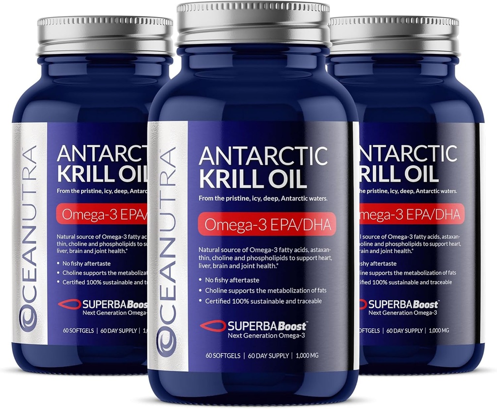 100% Pure Organic Krill Oil 1000mg, 180-Day Supply, Omega 3, Højeste koncentration 56% Phospholipider, Wild Caught, Sustainable Antarctic SuperbaBoost, Astaxanthin, Omega xl, Heart, Hudpleje, Ingen Fish Oil