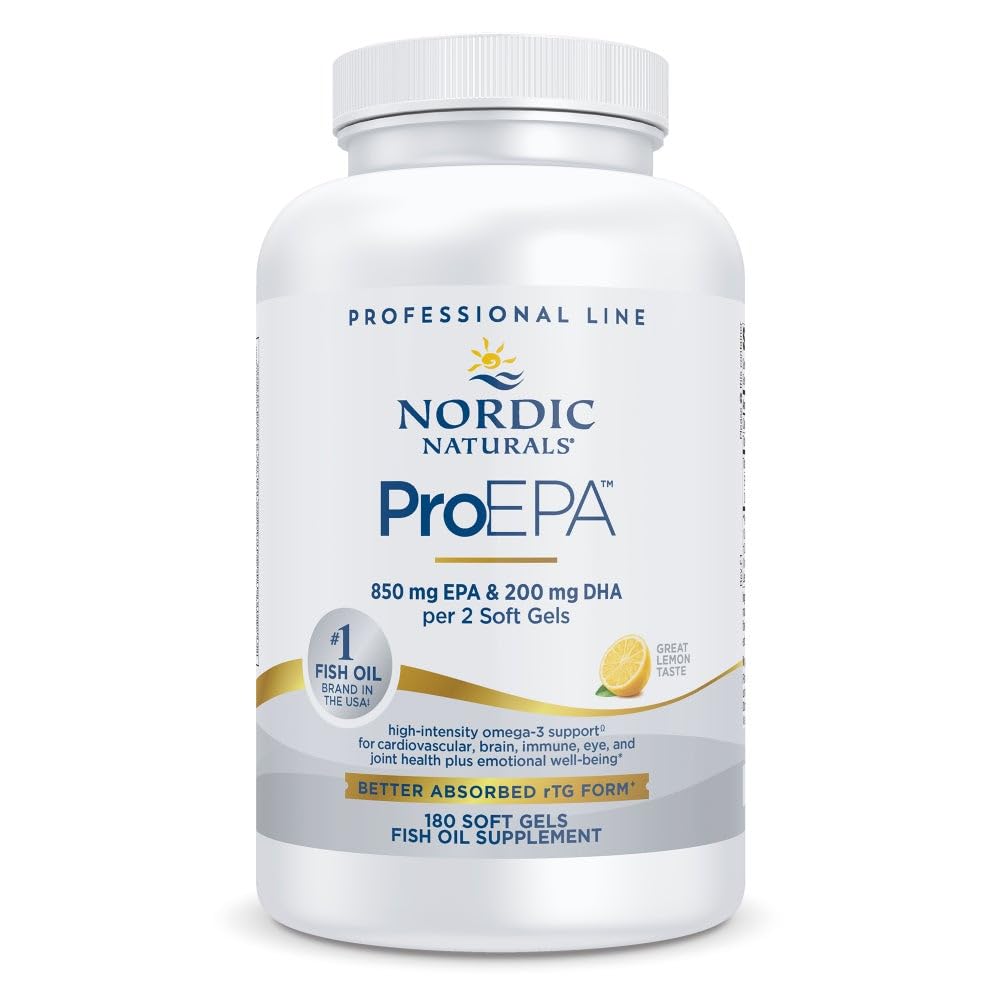 Nordic Naturals ProEPA, Lemon - 180 Soft Gels - 1210 mg Omega-3 - High-Intensity EPA Formel for sund mad, Heart Health & Cellular Function - Non-GMO - 90 Serveringer