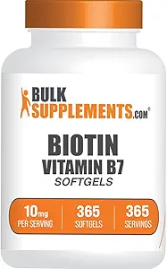 Bulkadditions.com Biotin 10000mcg Softgels - Vitamin B7, Biotin Vitaminer til hår, hud og negle, Biotin Supplement - Gluten Free, 1 Softgel per servering, 365 Count (pakke med 1)