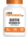 Bulkadditions.com Biotin 10000mcg Softgels - Vitamin B7, Biotin Vitaminer til hår, hud og negle, Biotin Supplement - Gluten Free, 1 Softgel per servering, 365 Count (pakke med 1)
