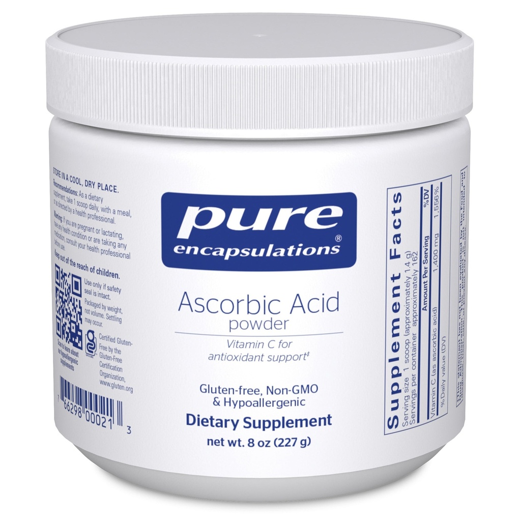 Pure indkapsling Ascorbic Acid Pulver • 124; Hypoallergen C-vitamin supplement til antioxidant Support * • 124; 8 Ounces