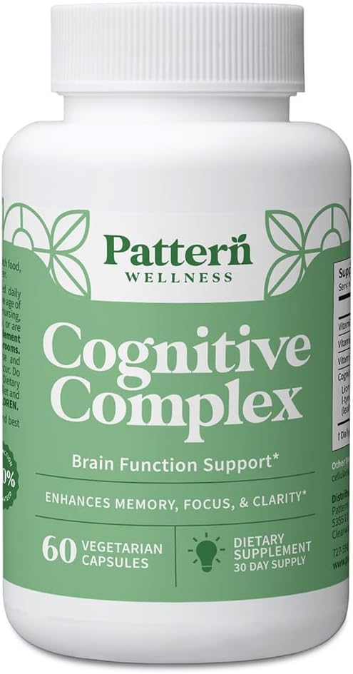 Mønster Wellness Cognitive Complex Supplement - Understøtter hukommelse, fokus, mental Klarhed, og hjerne sundhed - Lions Mane, Bacopa, B Vitaminer - 60 vegetariske kapsler
