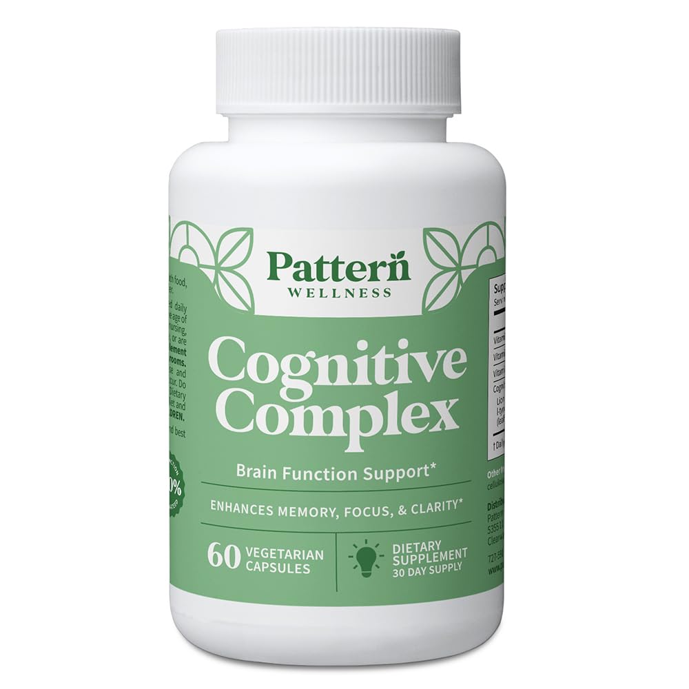 Mønster Wellness Cognitive Complex Supplement - Understøtter hukommelse, fokus, mental Klarhed, og hjerne sundhed - Lions Mane, Bacopa, B Vitaminer - 60 vegetariske kapsler