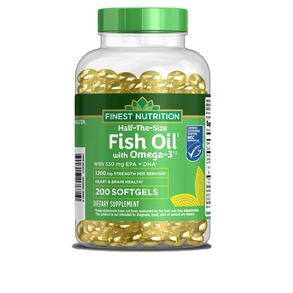 Finest Nutrition Half- the- Size Fish Oil 1200 mg, Softgels, 200 ea