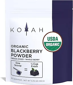 KOYAH - Organic BlackBerry Powder: 30 Servering (1 Scoop = 1 / 4 Cup Frisk): Frysetørret, Whole- Berry Powder, Raw