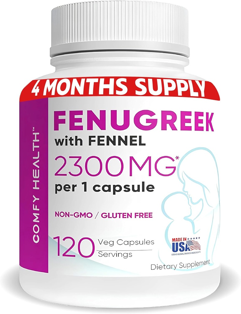 Amning Fenugreek kapsler med fennel til amning, 2300mg Per kapsel, 120 Greve, Fenugreek piller Non-GMO, Gluten Free Fenugreek frø ekstrakt kosttilskud, Fenogreco Capsulas
