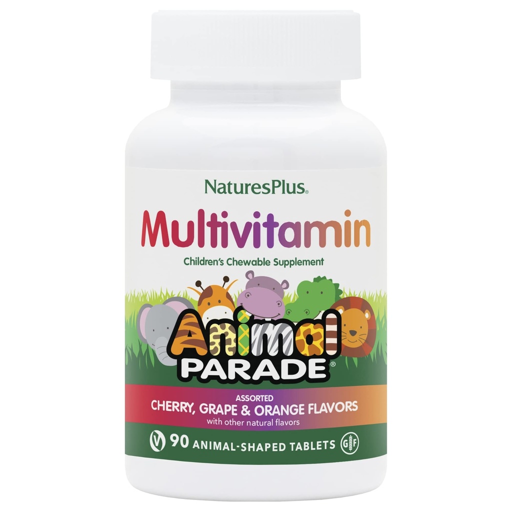 Natures Plus Animal Parade Children 's Chewable Multivitamin - 90 Animal- Shaped Tablets - Natural Assorted Artists - Vegetar, Gluten Free - 45 Servere