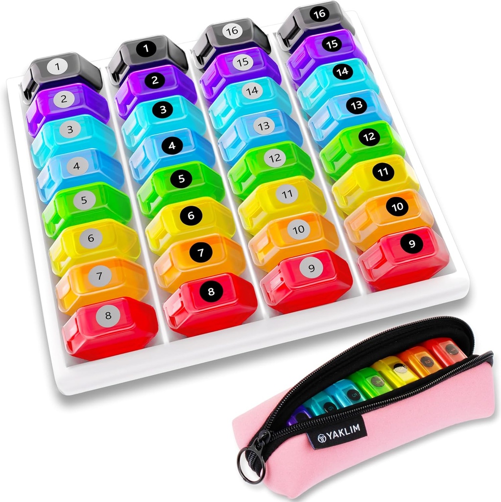 Månedlig Pill Organizer 1- Time a- Day: 30 Day Pill Organizer med etiketter, Bærbar Månedlig Pill Box, Måned Pill Holder ith Bærbar lynlås taske til vitamin, medicin, fiskeolie, Kosttilskud