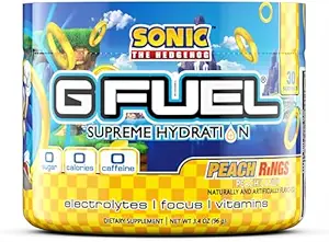 G Fuel Sonic's Peach Rings Supreme Hydration, Electrolyte Powder Mix for Energy & Focus, Sugar and Caffeine Free Supplement with Essential Vitamins & Minerals, Peach Rings Flavor, 3.4 oz - 30 Servings