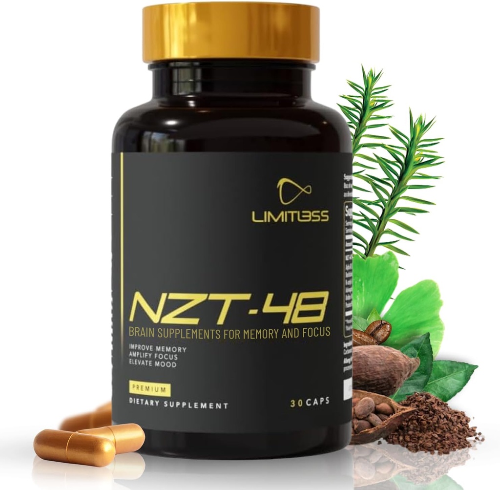 NZT-48 Brain Booster Buddy 124; Nootrop Brain Supplements for Memory and Focus Buddy 124; Premium Natural Energy Supplement med koffein, Phosphatidylserin, Vitaminer B6 & B12, Ashwagandha Buddy 124; 90 Servering