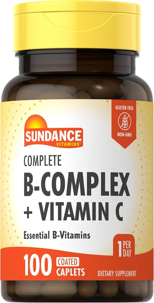 Sundance Complete B-Complex with Vitamin C | 100 Caplets | Essential Vitamin Formula | Vegetarian, Non-GMO, and Gluten Free Formula