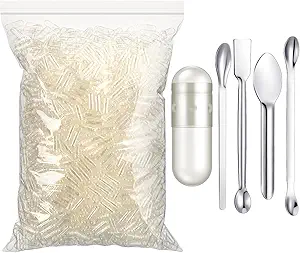 Timgle 2000 Count Tomme kapsler med Lab Spoon Fyldning Kit Clear Fyldelig Tomme Container selv Vegetabilsk Kapsel Fyldning til at lave dine egne kosttilskud