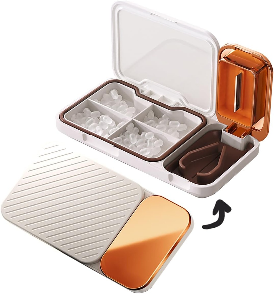 MURRI & MURRDI Pill Organizer med Pill Splitter Cutter, 4 Compartments Lille Portable Medicine Case for Purse Pocket, Pill Vitamin Dispenser Holder, Hvid