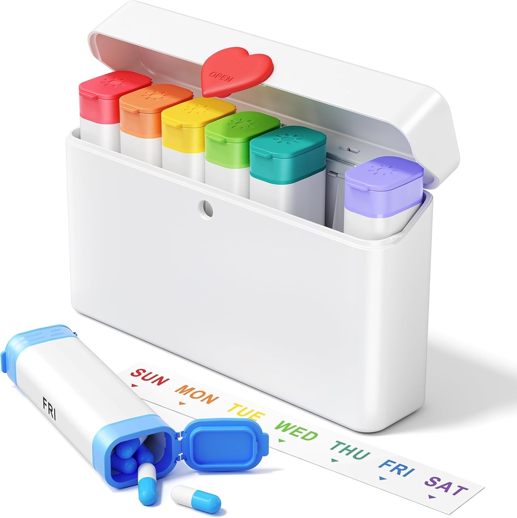 Daviky Pill Organizer 2 gange om dagen - Stor kapacitet Ugentlig AM PM Pill Box med hjerte-latch, 7 dages rejse Pill Case, Cute Medicine Organizer for Medicin, Vitamin, Kosttilskud
