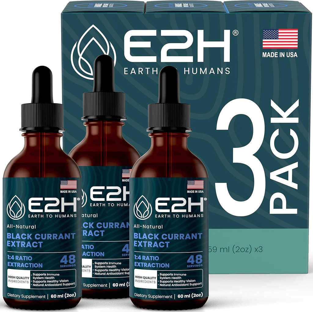 E2H Natural Black Currant Extract, Cold Pressed Black Currant Seed - Immunsystemet Sundhed - Hurtig Absorbing Væske (3 flasker)