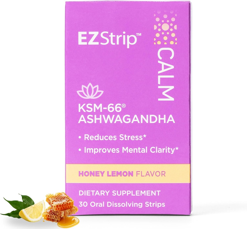 Calm Supplement - Honning Lemon Flavor, 30 Greve - Opløse Calming Strips med Ashwagandha KSM 66 Hjælp Support Stress Relief - Made in The USA, Sugar and Gluten- Free