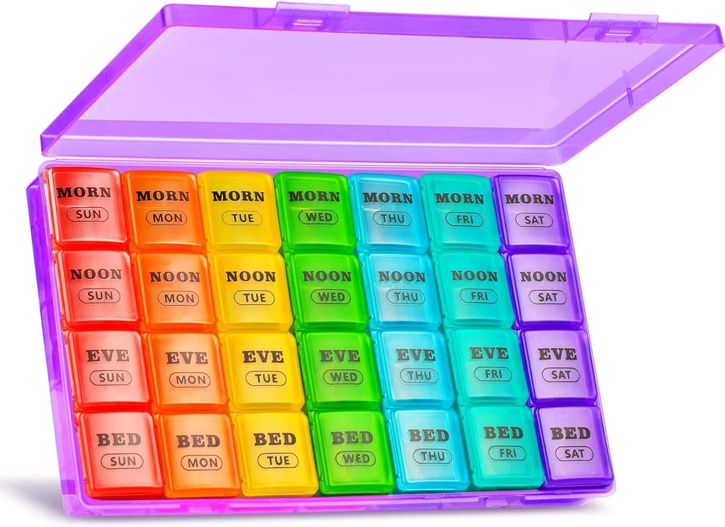 XL Stor Ugentlig Pill Organizer 4 gange om dagen, 7-dag Pill bokse og Organizer AM PM, store afdelinger Pill sag, Månedlig Medicin Organizer 28 dages dispenser for fiskeolier