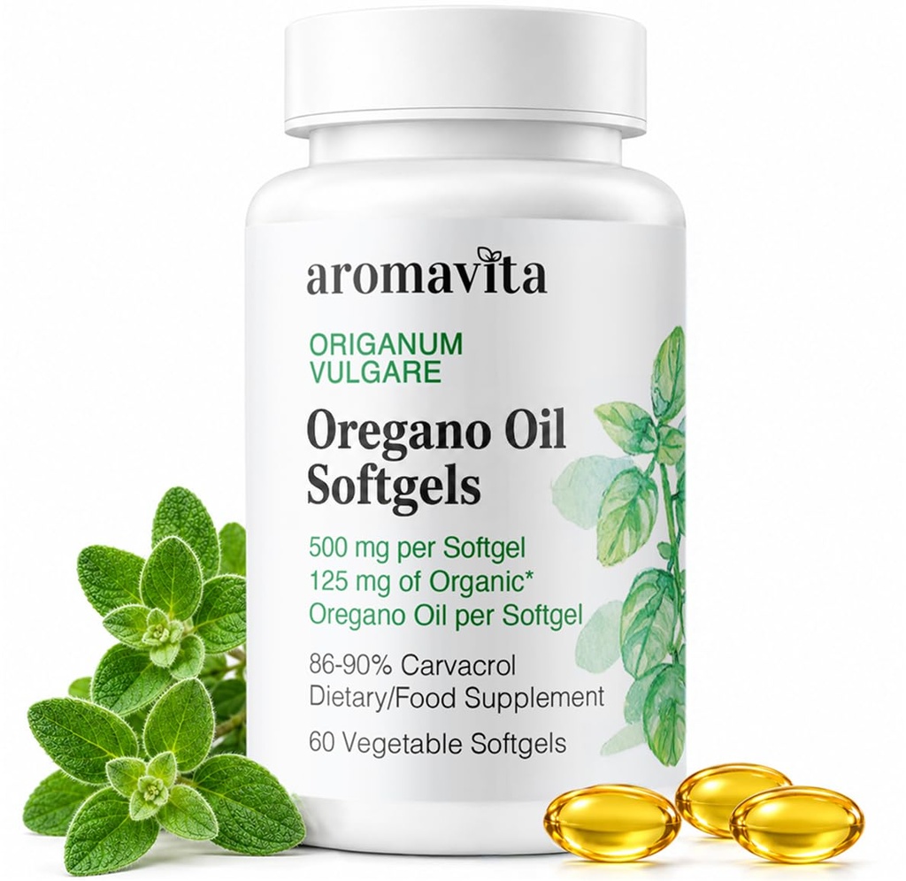 Oregano Oil Capsules - 108mg Carvacrol per Softgel - High Potency Immuno & fordøjelsesstøtte - Vegan, Non- GMO, Gluten- Free - 60 Softgels - Greek Organic Wild Oregano