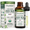 LiveWise Naturals Baby Vitamin D3- K2 Liquid Supplement, Vitamin Drops til spædbørn og tandlæger, for sund vækst, udvikling og daglig wellness, Easy- to- Brug Dropper i glasflaske, 1 Fl Oz