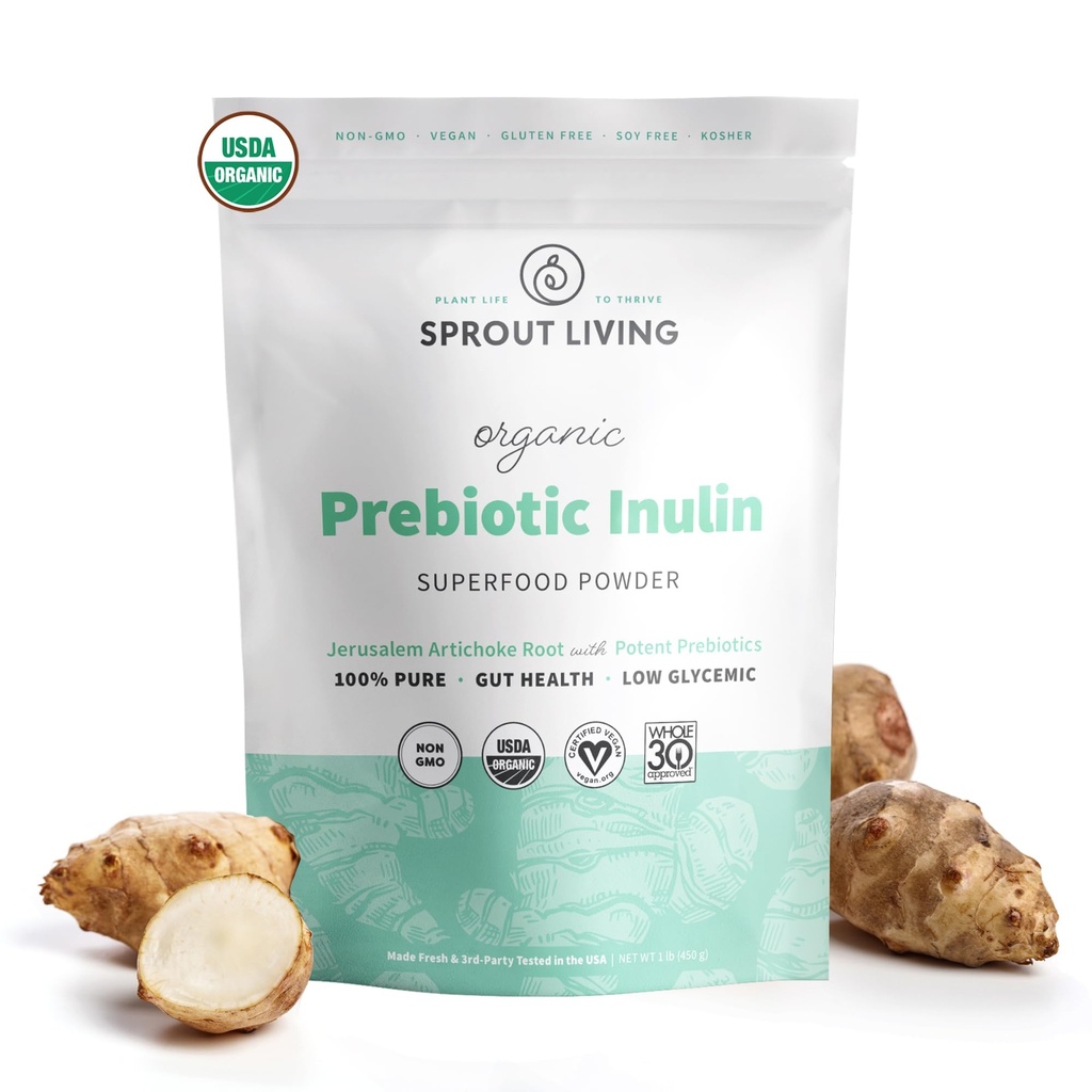 Økologisk Inulin med FOS Prebiotic Powder, Opløselig Fiber til Leaky Gut, Bloating, fordøjelse, foder venlige bakterier (Probiotika), 1 Scoop Daily, 1 LB (90 Servere)