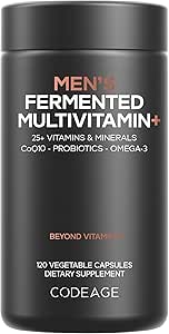 Codeage Men’s Daily Multivitamin – 25+ Essential Vitamins & Minerals, Organic Whole Foods, Probiotics, Omega-3, Zinc, Vitamins A, B, C, D, E & K, 2 Pack