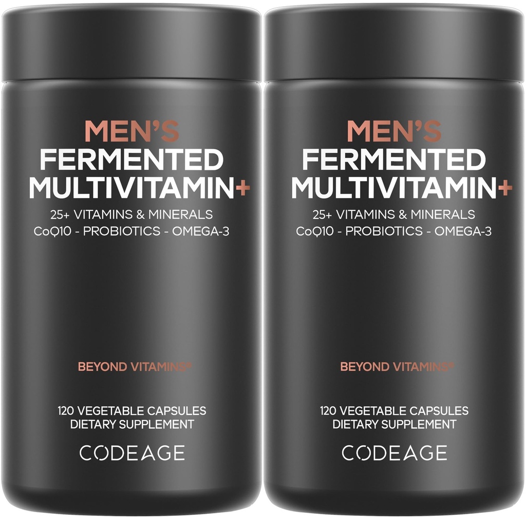 Codeage Men’s Daily Multivitamin – 25+ Essential Vitamins & Minerals, Organic Whole Foods, Probiotics, Omega-3, Zinc, Vitamins A, B, C, D, E & K, 2 Pack