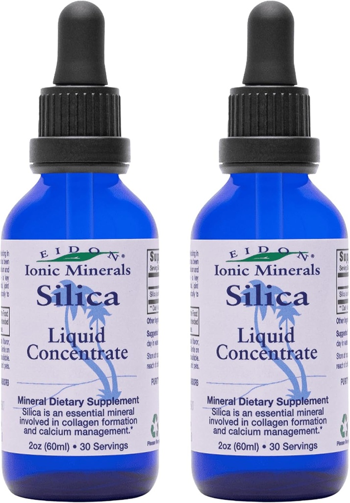 Eidon Flydende Silica Mineral koncentrat - Silica Supplement til hår, hud og negle, Silica Drops til støtte Collagen produktion, Ingen tilsat sukker - 2 oz, 2 Pack