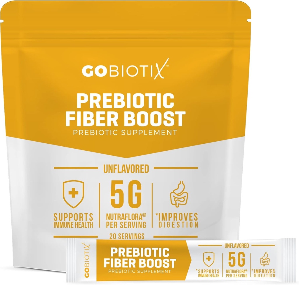 GoBiotix Fiber Supplement Pulver med Prebiotics til fordøjelsessygdomme og GLP-1 Support, Opløselig Fiber til Gut Health & Debloat, Keto, Vegan, Gluten & Sugar Free, 20 Servere (Rejser)