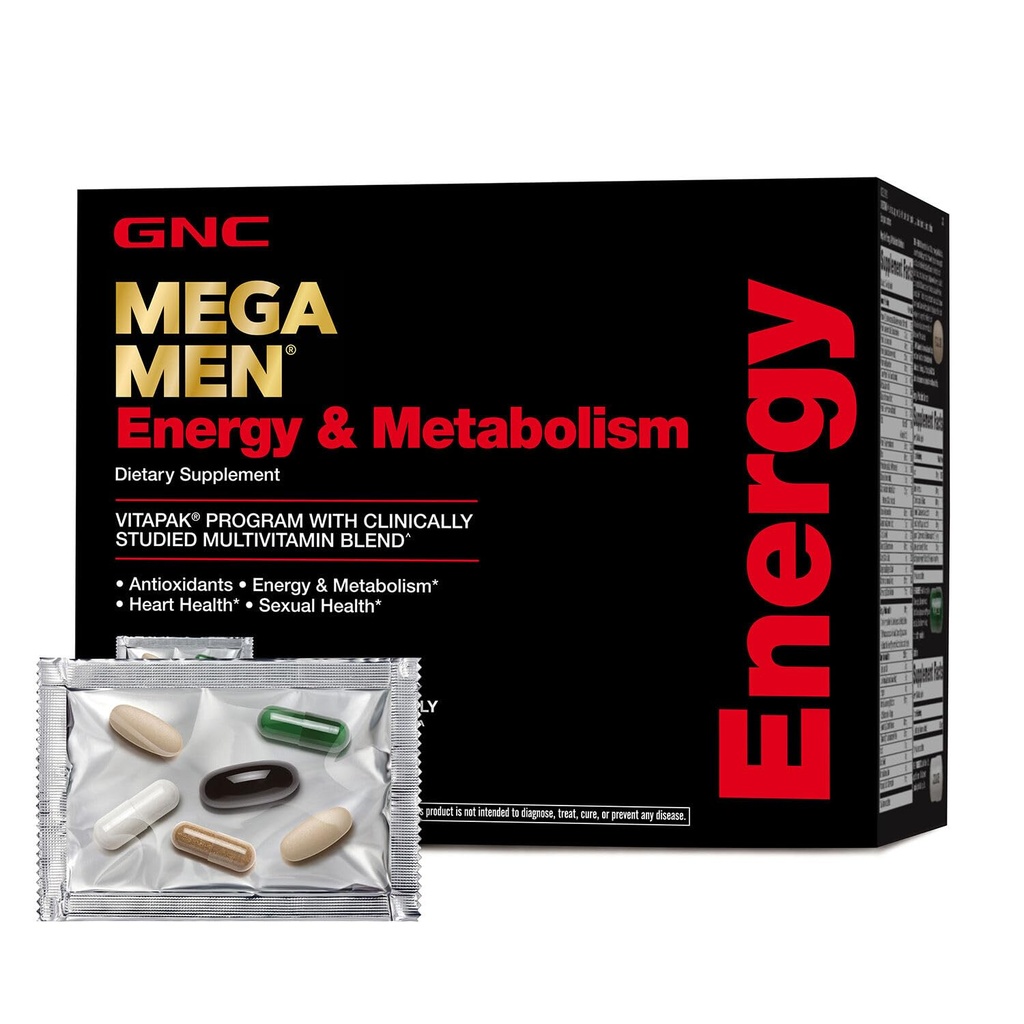 GNC Mega Mænd Energi og Metabolisme Vitapak Program, Praktisk, Komplet Nutrition, 5 Produkter i 1 pakke, Calorie Burn, Thermogen, 300mg Koffein, 30 Daily Packs