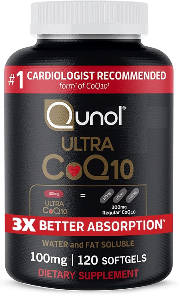 Qunol CoQ10 100mg Softgel, Qunol Ultra CoQ10 100mg, 3x Better Absorption, Antioxidant til Heart Health & Energy Production, Coenzym Q10 Vitamin og Kosttilskud, 120 Greve (Pack of 24)