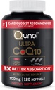 Qunol CoQ10 100mg Softgel, Qunol Ultra CoQ10 100mg, 3x Better Absorption, Antioxidant til Heart Health & Energy Production, Coenzym Q10 Vitamin og Kosttilskud, 120 Greve (Pack of 24)