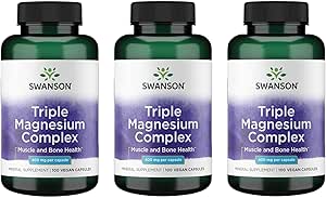 Swanson Triple Magnesium Complex - Mineral Supplement - Natural Support - Med Citrate, Oxide & Aspartat - (100 kapsler, 400mg hver, 3 pakke)