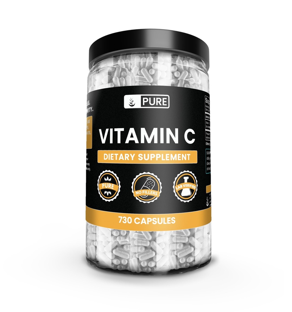 Pure Original Ingredients Vitamin C (730 kapsler) Ingen Magnesium eller ris Fyldere, Altid Pure, Lab Verified