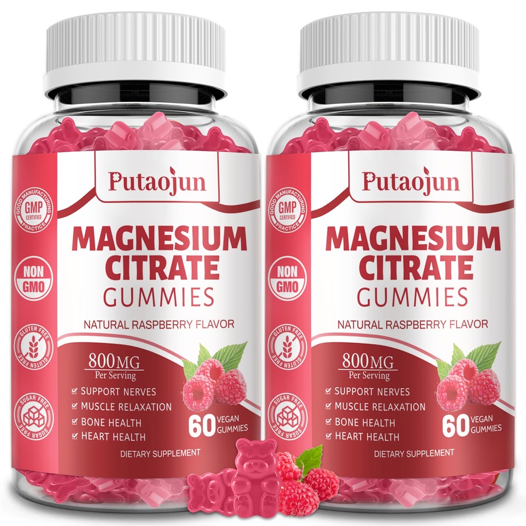 Magnesium Citrate Gummies - 124; Magnesiumsupplement til kvinder - 124; Høj Absorption - Magnesiumtillæg - 124; Vegan, non- GMO - Magnesium Gummies - 124; 120 Raspberry Flavor (pakke med 2)