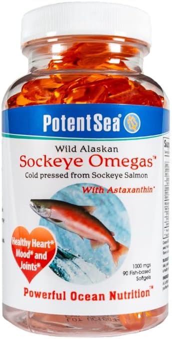 Wild Alaska Sockeye Omegas Salmon Fish Oil Supplement, Omega-3 EPA og DHA, Easy fordøjelse, Cold Pressed, 90 Softgel