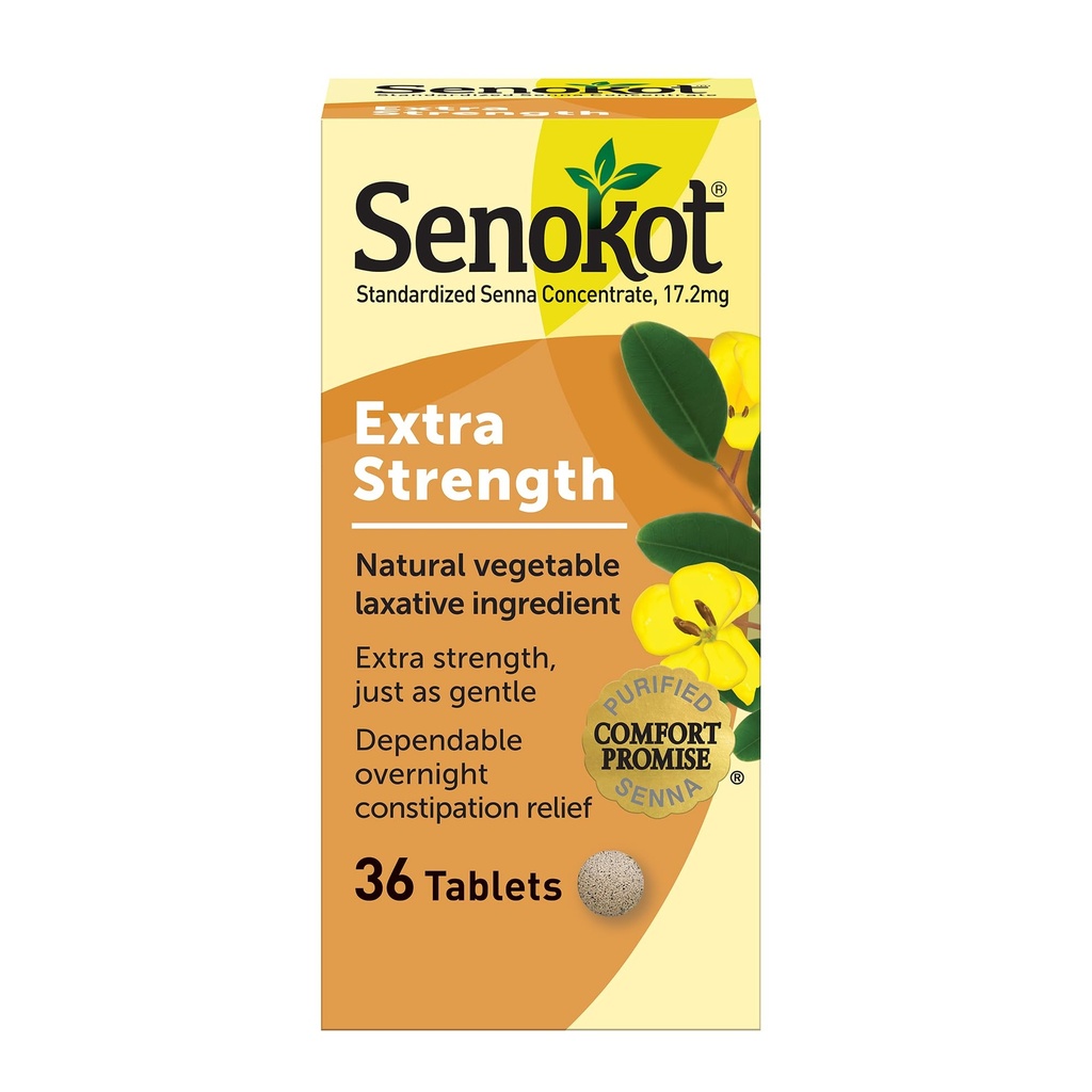 Senokot Extra Strength Natural vegetabilsk Laxative for Gentle Overnight Relief Lejlighedsvis Forstoppelse, 36 Greve