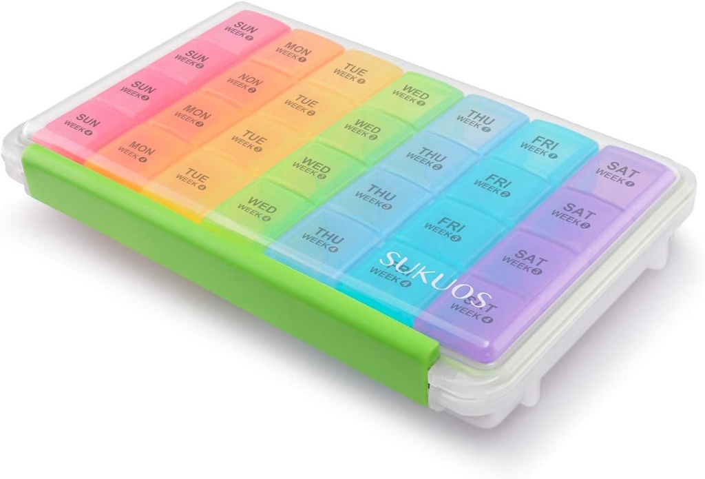 Sukuos Monthly Pill Organizer 28 Dag, Stor Fugt-Resistent Pill Box Cases med Dust- Proof Box og Clear Lid for Vitamin / Fish Oil / Kosttilskud, let at åbne og rene