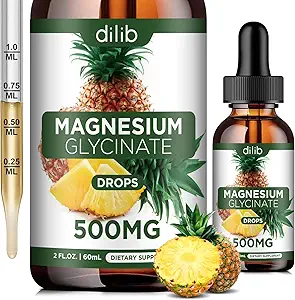 Magnesium Glycinat Supplement, flydende Magnesium Glycinat Flydende Drops 500mg- Support Stress Relief, Afslapning, Mood, Sleep, Bone & Muscle-2 Fl Oz, Vegan, Pineapple Flavor