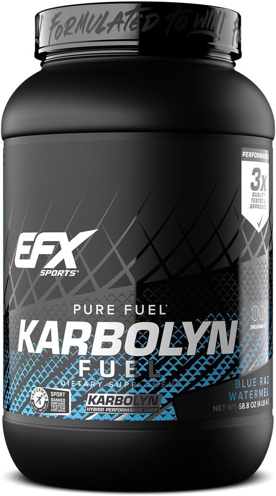 EFX Sports Karbolyn Brændstof • 124; Fast- Absorbing Carbodiate Pulver • 124; Carb Belastning, Vedvarende energi, Quick Recovery • 124; Stimulant Gratis • 124; 36 Servering (Blue Razz Watermelon)